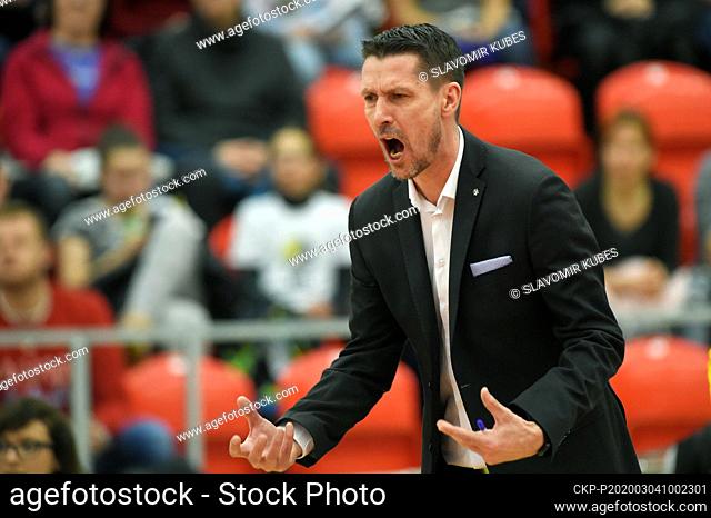 Head coach of Karlovarsko Jiri Novak reacts during the men quarterfinal Volleyball Challenge Cup match VK Karlovarsko (Czech) vs Spor Toto Ankara (Turkey)