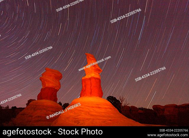 Star Trails over Hoodoo Rock Formations in Devils Garden in Grand Staircase-Escalante National Monument in Southern Utah