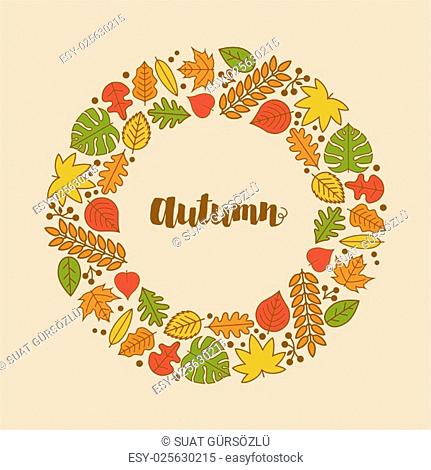Vector Autumn frame with various leaf icons