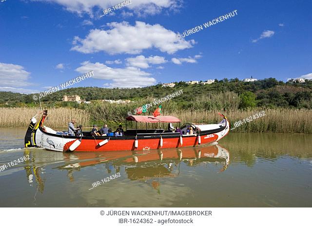 Historic fishing boat as a tourist boat on the Rio Arade river, Silves, Algarve, Portugal, Europe