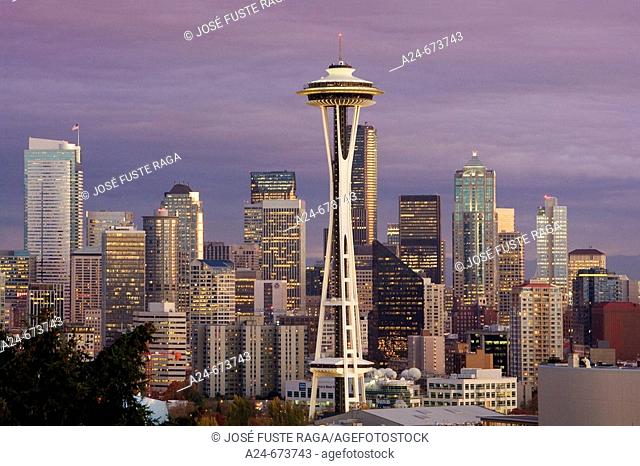 Oct. 2007. USA. Washington State. Seattle City. Space Needele and Downtown Skyline