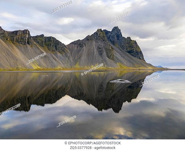 Mountain reflection at Hofn in Iceland