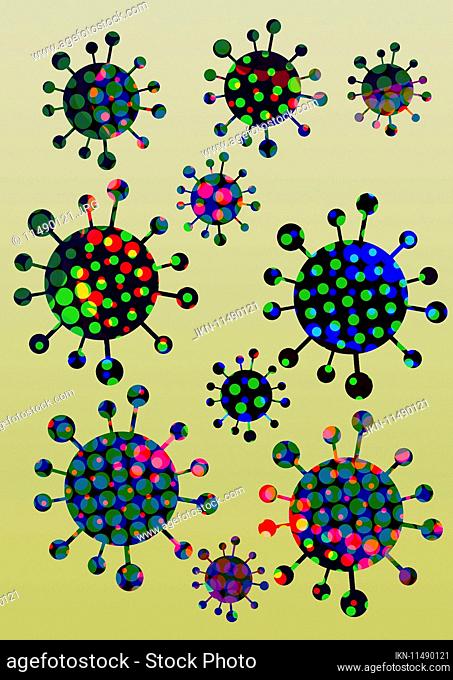 Abstract multi coloured coronavirus micro organisms