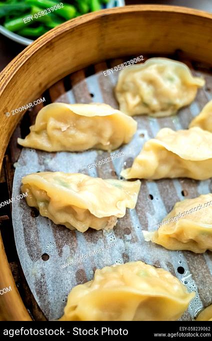 Taiwanese famous snacks of steamed dumplings on table in a restaurant