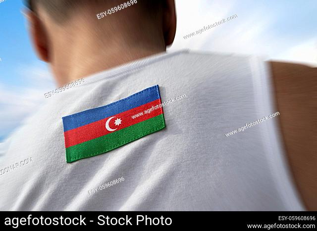 The national flag of Azerbaijan on the athlete's back