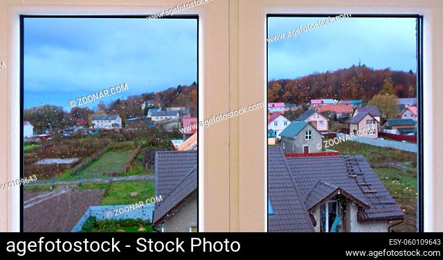 the view from the window picturesque village houses with colorful roofs