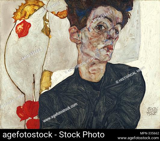 Self-Portrait with Physalis (Chinese Lantern Plant), 1912. By Egon Schiele (1890-1918)