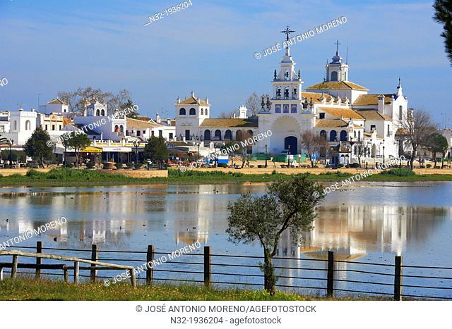 El Rocio village and Hermitage, Almonte El Rocio, El Rocio Marismas de Doñana, Doñana National Park, Huelva province, Andalusia Spain