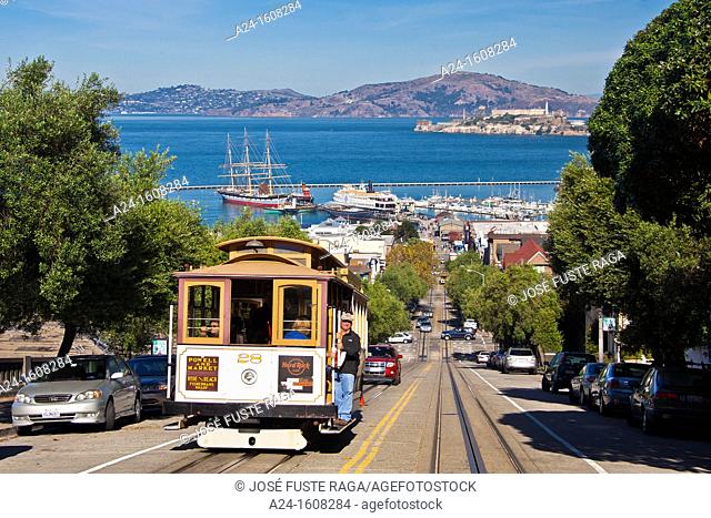 USA-California-San Francisco City-Hyde Street-Tramway-Alcatraz Prison Island