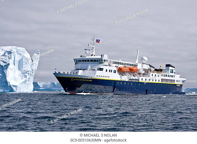 The Lindblad Expedition ship National Geographic Explorer operating in and around the Antarctic peninsula in Antarctica Lindblad Expeditions pioneered...