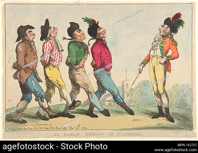 An Early Lesson of Marching. Artist: Thomas Rowlandson (British, London 1757-1827 London); Artist: After George Moutard Woodward (British, ca