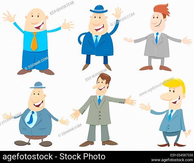 Cartoon Illustration of Happy Men or Businessmen People Comic Characters Set