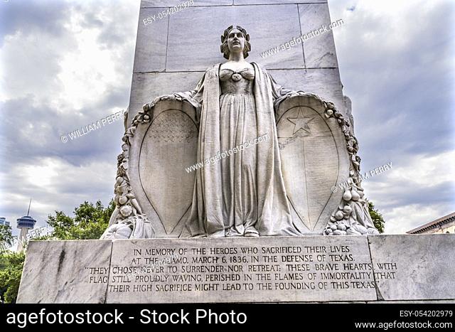 Alamo Heroes Cenotaph Memorial San Antonio Texas. Monument to heroes killed in 1836 battle between Texas patriots and Mexican army