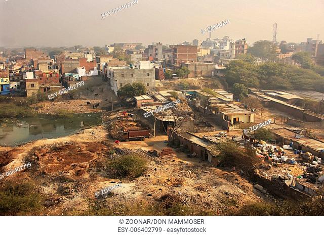 Slums of New Delhi seen from Tughlaqabad Fort, Ind