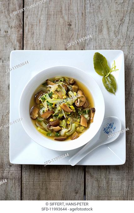 Asian shiitake mushroom soup with leek