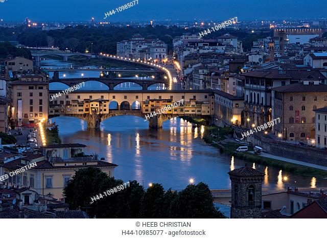 Florence with Arno river bridge at dawn