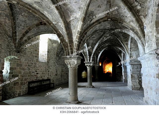 Ambulatory for Monks, Mont Saint-Michel Abbey, Manche department, Low Normandy region, France, Europe