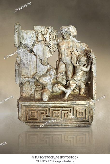 Roman Sebasteion relief sculpture of Agon Aphrodisias Museum, Aphrodisias, Turkey. Against an art background. . . The scene is an allegory of the athletic...