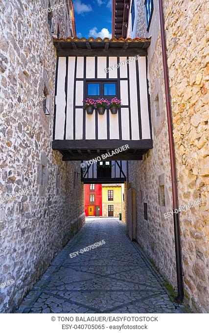 Llanes village facades in Asturias of Spain