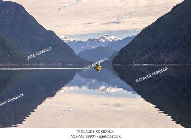 Boat on Alouette Lake in Golden Ears provincial park, Maple Ridge, British Columbia, Canada