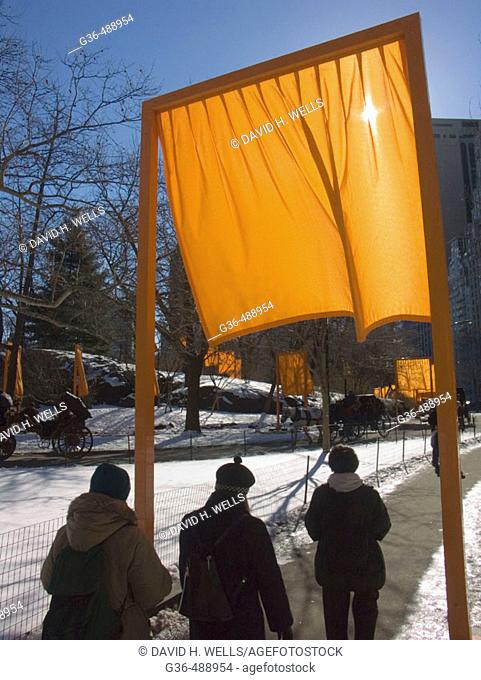 Christo and Jeanne Claude's public art installation, The Gates, Central Park Manhattan New York City USA