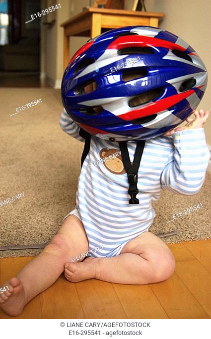 baby with bike helmet