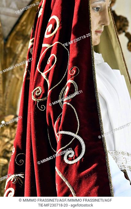 The Virgin of Carmine in procession wears a dress created by Guillermo Mariotto, creative director of Maison Gattinoni, Rome, ITALY-21-07-2018