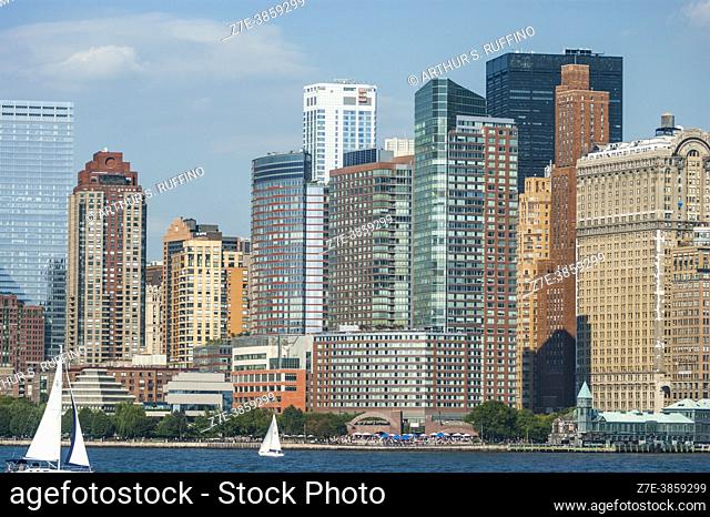 Manhattan skyline, view from Liberty Island. New York City. U. S. A