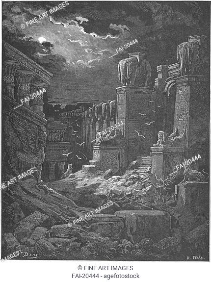 Babylon Has Fallen. Doré, Gustave (1832-1883). Woodcut. Book design. 1897. France. Private Collection. Bible, Mythology, Allegory and Literature, History