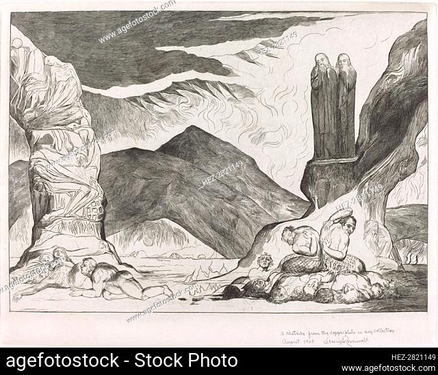 The Circle of the Falsifiers: Dante and Virgil Covering their Noses because of the stench, 1827. Creator: William Blake