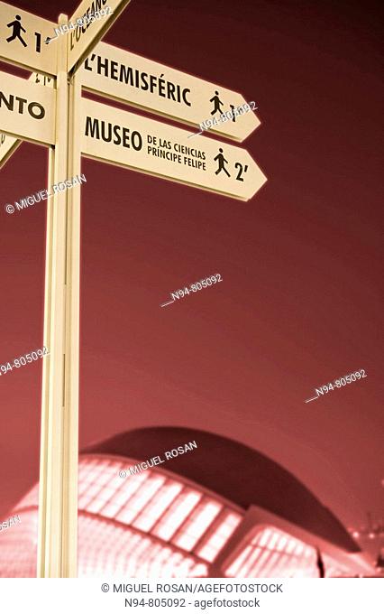 Signpost. City of Arts and Sciences, Valencia, Spain