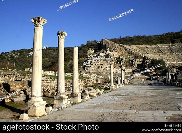 Historic Ephesus (Efes) with the famous theatre near Selcuk, Turkey, Asia