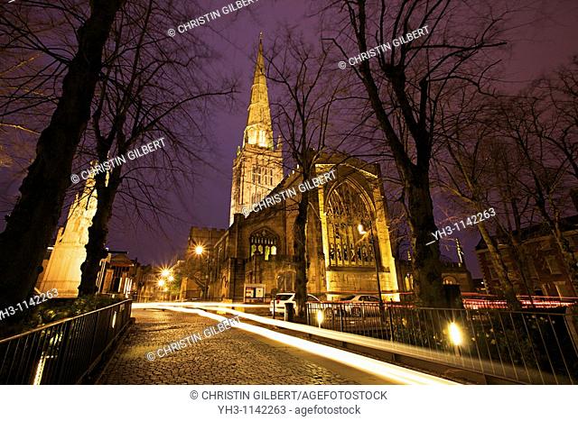 Holy Trinity Church in Coventry at night, Coventry, West Midlands of England, United Kingdom