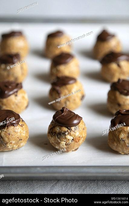 Date balls with chocolate