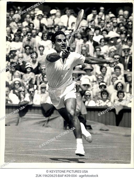 Jun. 25, 1962 - Wimbledon First Day - Centre Court. Photo shows N. Kumar(India) in play-aN. Kumar(India)gainst Rod Laver