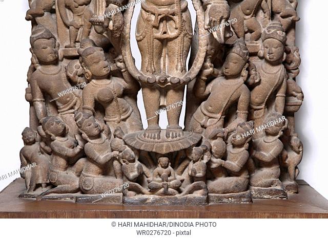 Close up of lower portion of Vishnu , 10th century AD , Vaishnav cult , Kalchurian period found at Jabalpur , Madhya Pradesh , India