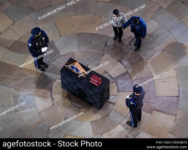 Mourners pay their respects at the funeral service for Capitol Police Officer Brian Sicknick in Washington, DC on Wednesday, February 3, 2021