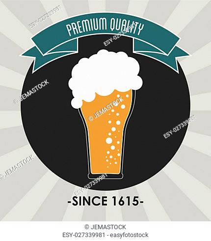 Drink and beverage concept represented by beer glass over seal stamp with ribbon icon. Colorfull and flat illustration