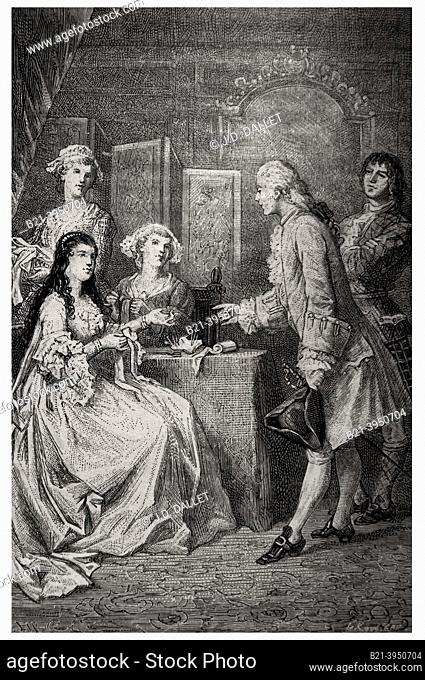 Montcalm in the salon of Madame de Beauassin, Louis-Joseph de Montcalm-Grozon, marquis de Montcalm de Saint-Veran (28 February 1712- 14 September 1759) was a...
