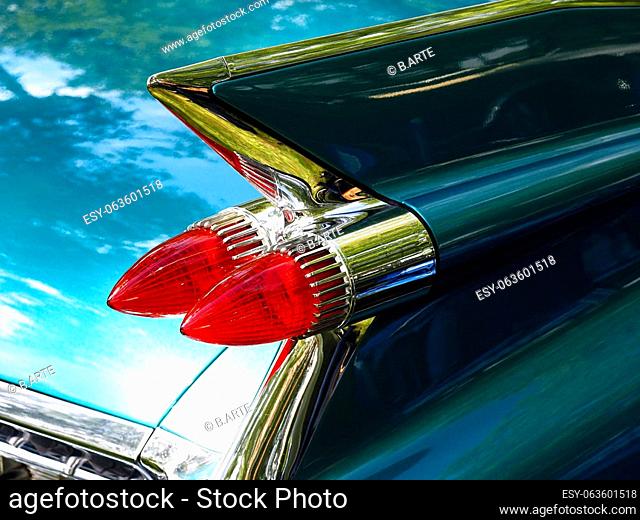 Big taillight close up shot of an American vintage car, spare parts or restoration concept