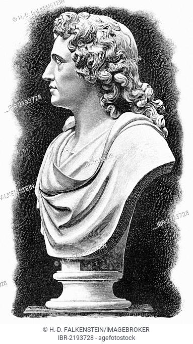 Historical illustration from the 19th century, bust of Johann Wolfgang von Goethe, 1749 - 1832, a German poet