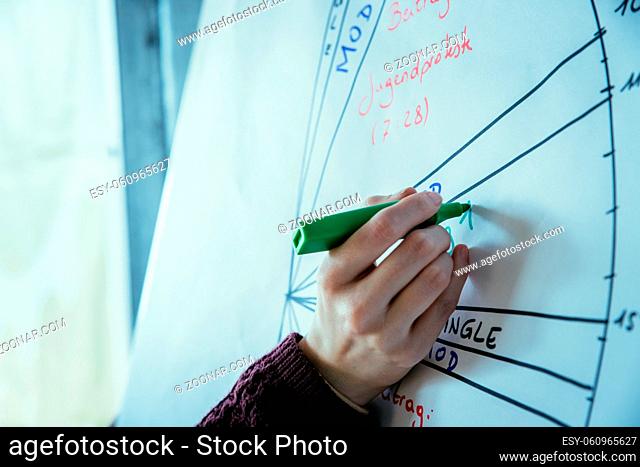 Woman drawing on a clipboard, workshop