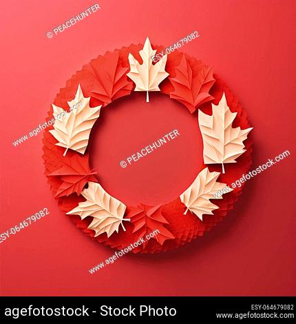 Maple Leaf Symphony 3D Paper Cut Craft Illustration Celebrating Canada Day. For print, web design, UI, poster and other
