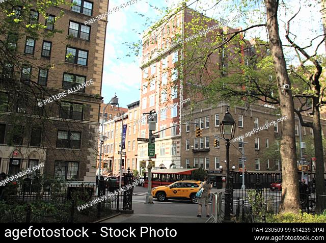 18 April 2023, USA, New York: View of the Washington Square Hotel from the square of the same name. For 50 years, Rita Paul has managed the hotel in the middle...