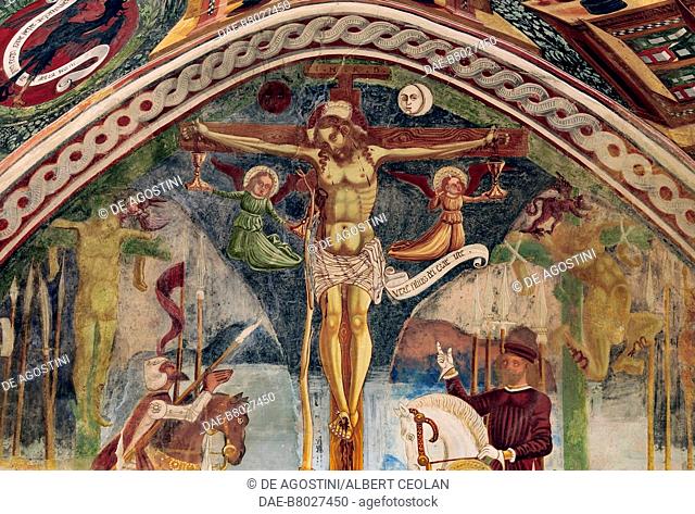 Crucifixion, fresco by Cristoforo Baschenis in the presbytery of the church of San Felice in Bono, near Bleggio Inferiore, Comano Terme, Valli Giudicarie
