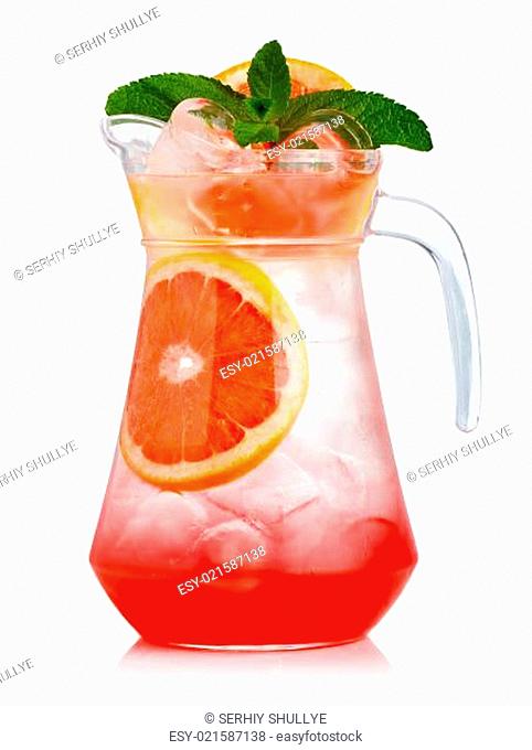 Full jug of fresh nonalcoholic cocktail with grapefruit and green mint