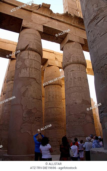 GREAT HYPOSTYLE HALL COLUMNS IN PRECINCT; TEMPLE OF ANUN, KARNAK, LUXOR, EGYPT; 08/01/2013