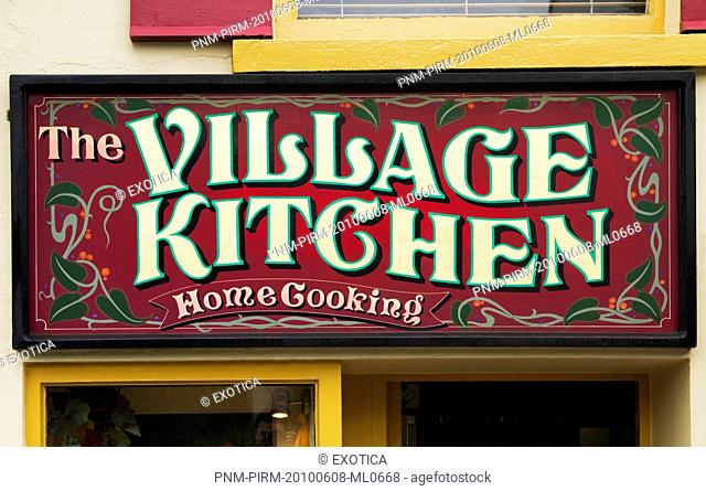 Signboard of a restaurant, The Village Kitchen, Killarney, County Kerry, Republic of Ireland