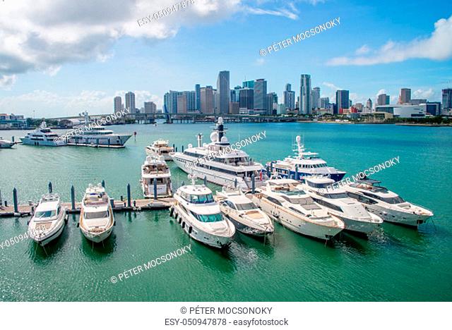 Aerial view of Bay in Miami Florida