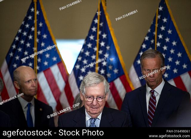 United States Senate Minority Leader Mitch McConnell (Republican of Kentucky) offers remarks during the Senate Republican€™s policy luncheon press conference